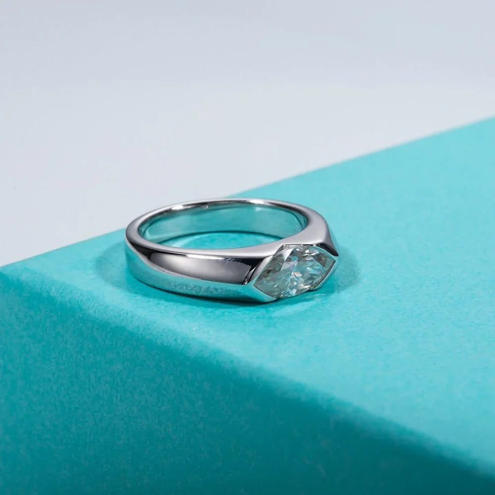 #Certified 1ct. t.w. Moissanite Diamond Marquis Cut Unisex Wedding Band Ring NEW